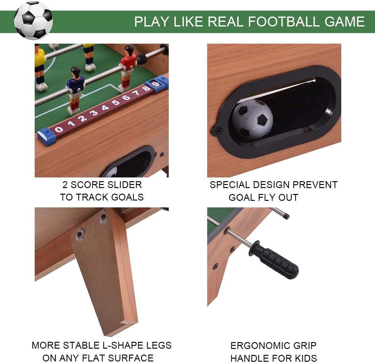 Magicwand® Portable 6 Rod Foosball Soccer Game Table Set for Kids【X-Large】【Pack of 1】【Brown】 - Image 4 thumbnail