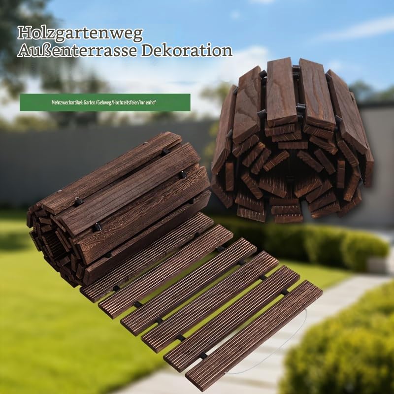 Holz Gartenweg Rollweg, Ausrollbarer Holzweg 3.66 Meter, Holztritt Gartentritt Gehweg Wege im Garten, Hinterhof, Terrasse, Bodenbelag, Hochzeit Deko (Dunkelbraun, Gebogen 10FT)