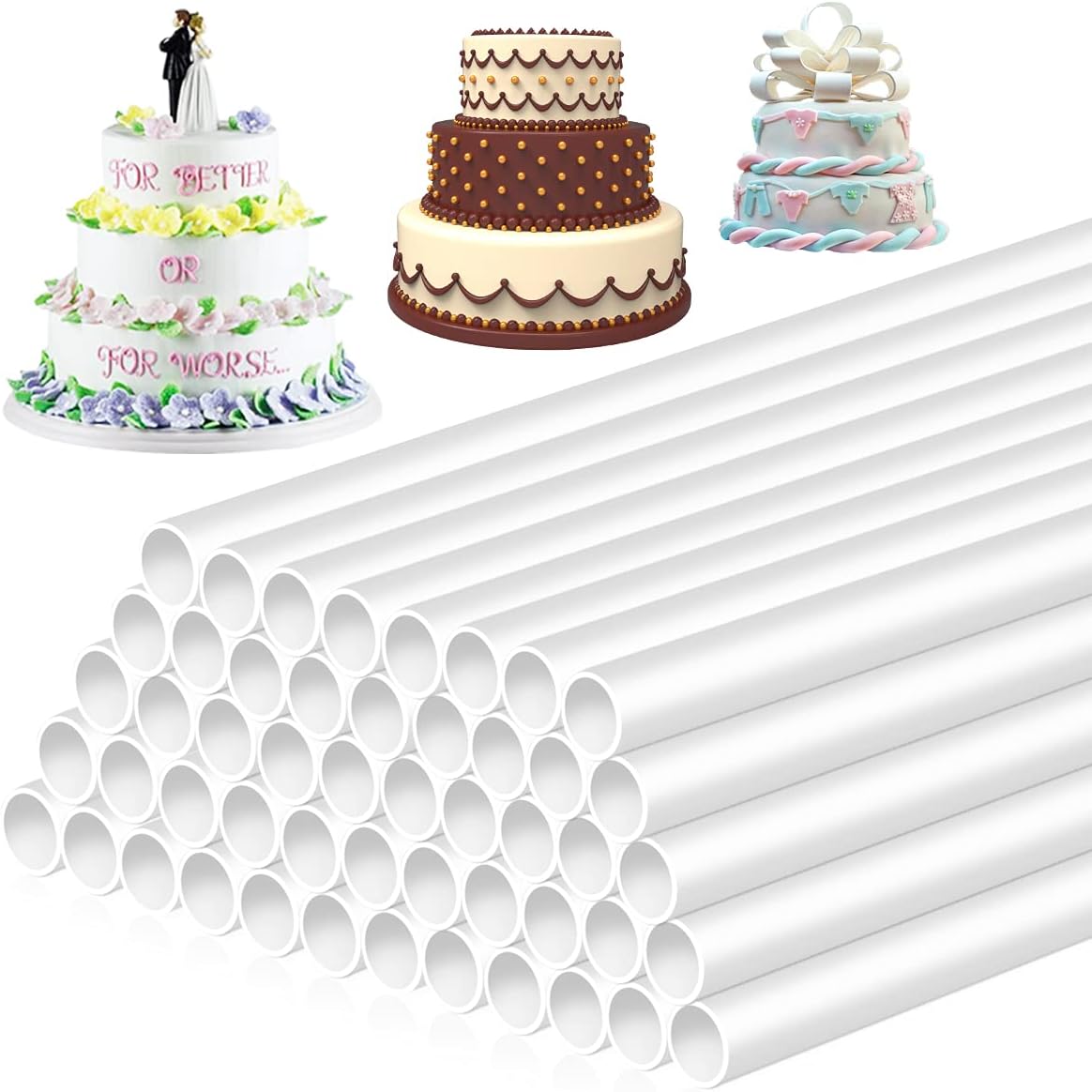DOERDO 50Pieces Cake Dowels for Tiered Cakes, 0.5 Inch Diameter Support Rods for Cake Construction and Stacking (12 Inch Length)