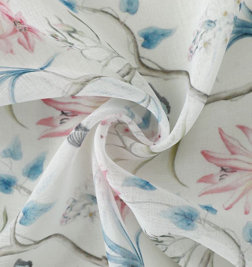 1 Pair Of Humming Bird Butterfly Floral Design Slot Top White Voile Panels - 55" (140cm) x 60" (152cm) Drop - Image 2