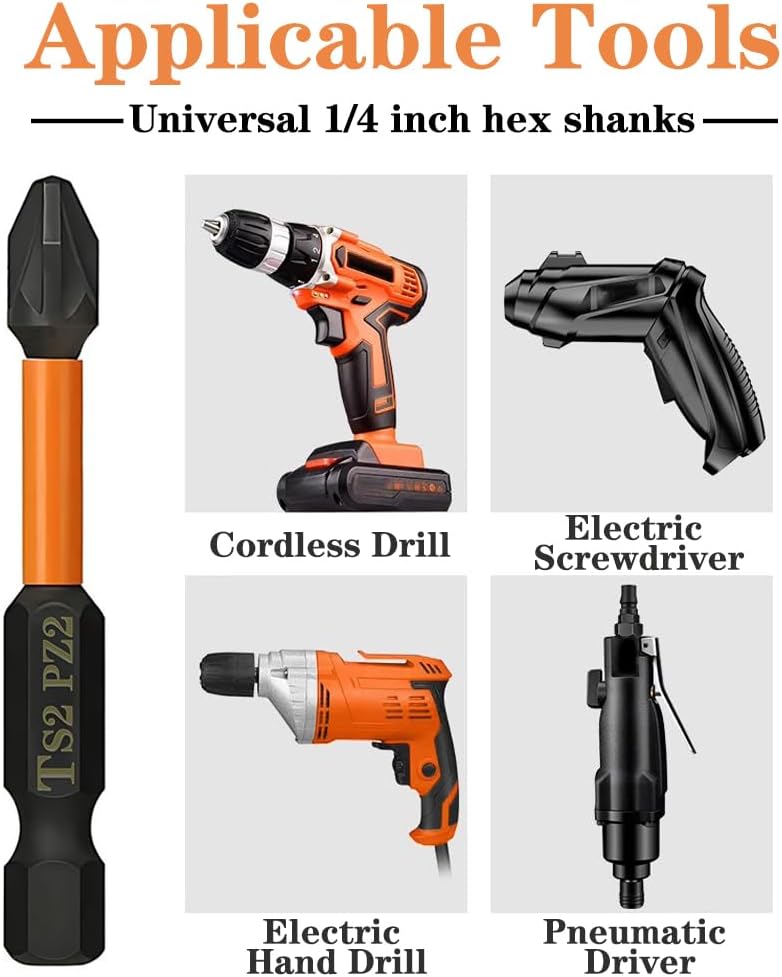 10PCS Magnetic PZ2 Pozi Screwdriver Bit Set Quick Release 1/4 Inch Hex Shank Pozidriv #2 Drill Bits S2 Alloy Steel Impact Driver Bit for Power Drilling (2 Inch Length)