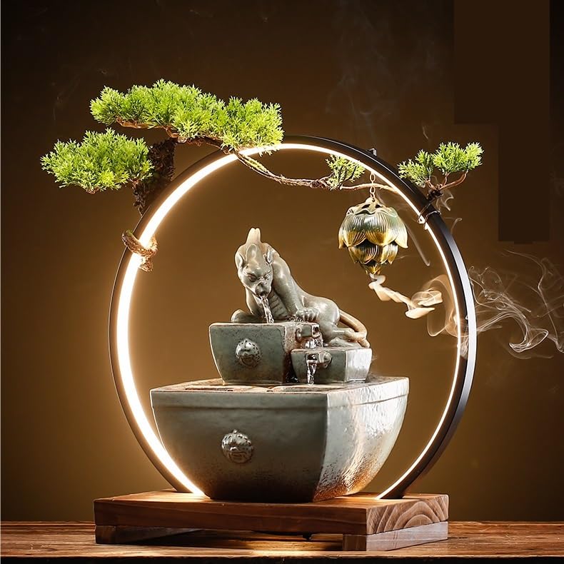 Fuente De Interior Fuente de Mesa con Agua Que Fluye y Genera Dinero Adornos de Agua circulante Sala de té Recepción de Oficina de Empresa Fuente de Mesa Fuente De Sobremesa