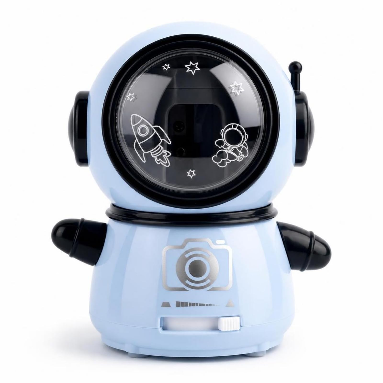 Qianly Anspitzer mit Raumfahrer- einstellbar, Hellblau, Vollautomatisch, Weltraum-Astronaut, Mit Aufklebern, Elektrisch, Doppelstromversorgung, Einstellbare Stiftspitzendicke