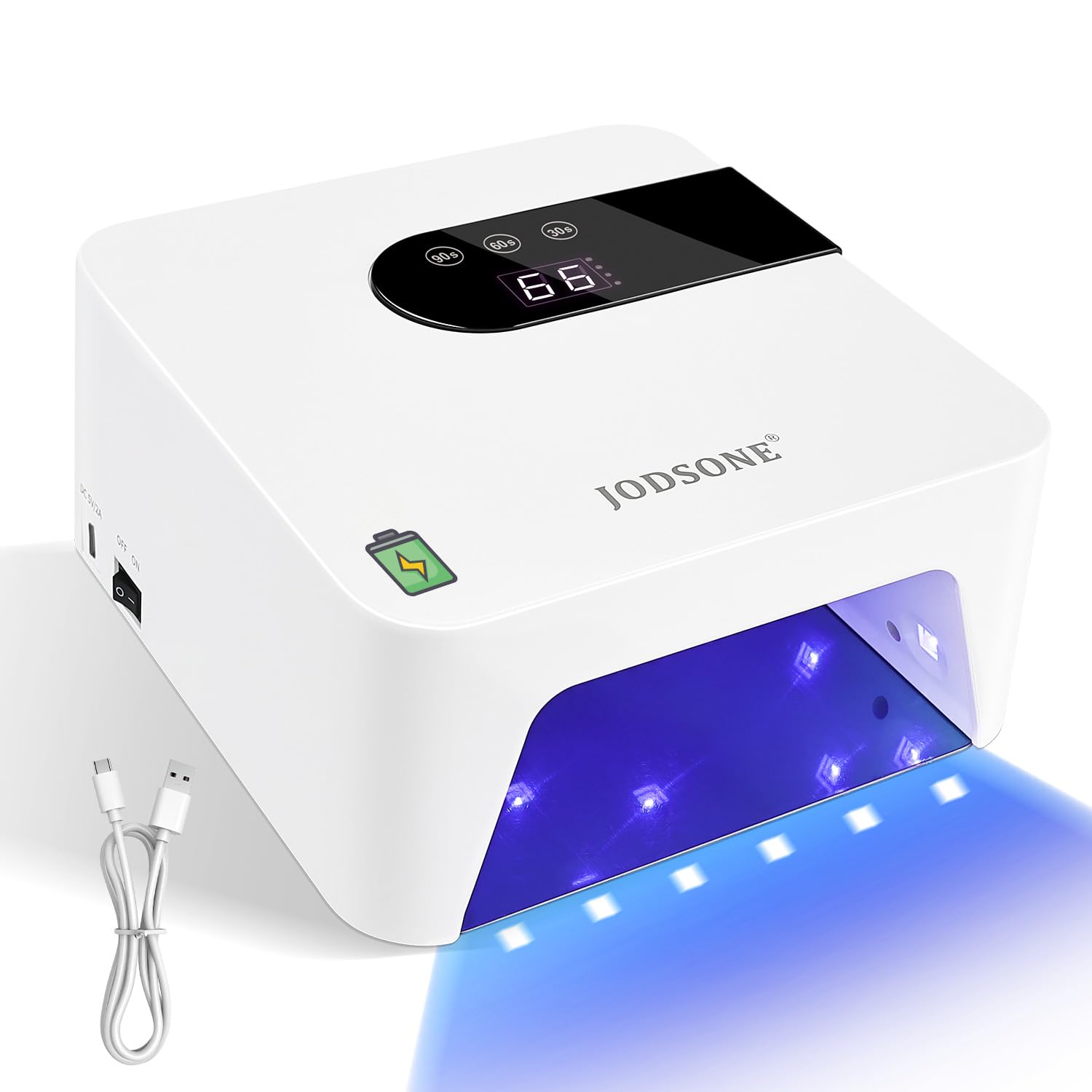 JODSONE White Mini UV Nail Lamp, Rechargeable Portable Nail Dryer for Gel Polish with 3 Timers & LCD Display