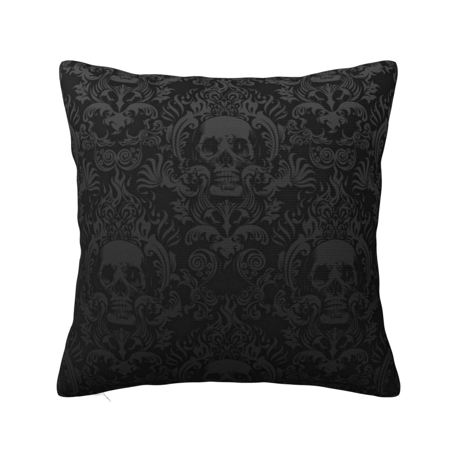 Gothic Wallpaper Skull Print Cushion Covers,Square Pillow Case Home Decorative For Men/Women Living Room Bedroom Sofa Chair 18"X18"