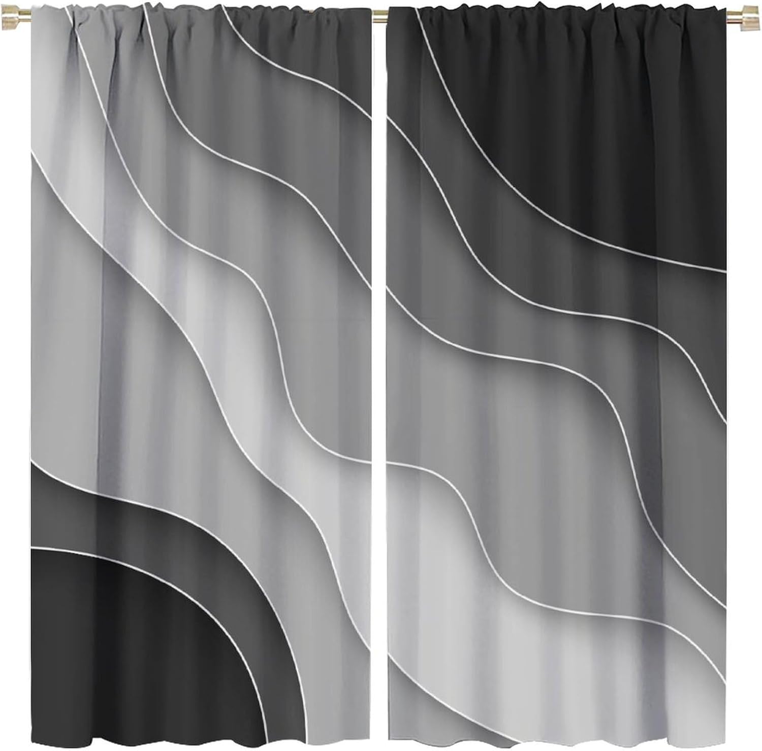 Black Grey Abstract Ombre Curtains for Kids Boys Girls Teens Bedroom Decor Modern Aesthetic Geometric Printed Rod Pocket Blackout Window Drapes for Living Room Kitchen Cafe W21xL45in Decor