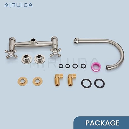 Vista 34 de Airuida Grifo de fregadero de cocina de latón antiguo, grifo central montado en la pared de 8 pulgadas, grifo de cocina comercial montado