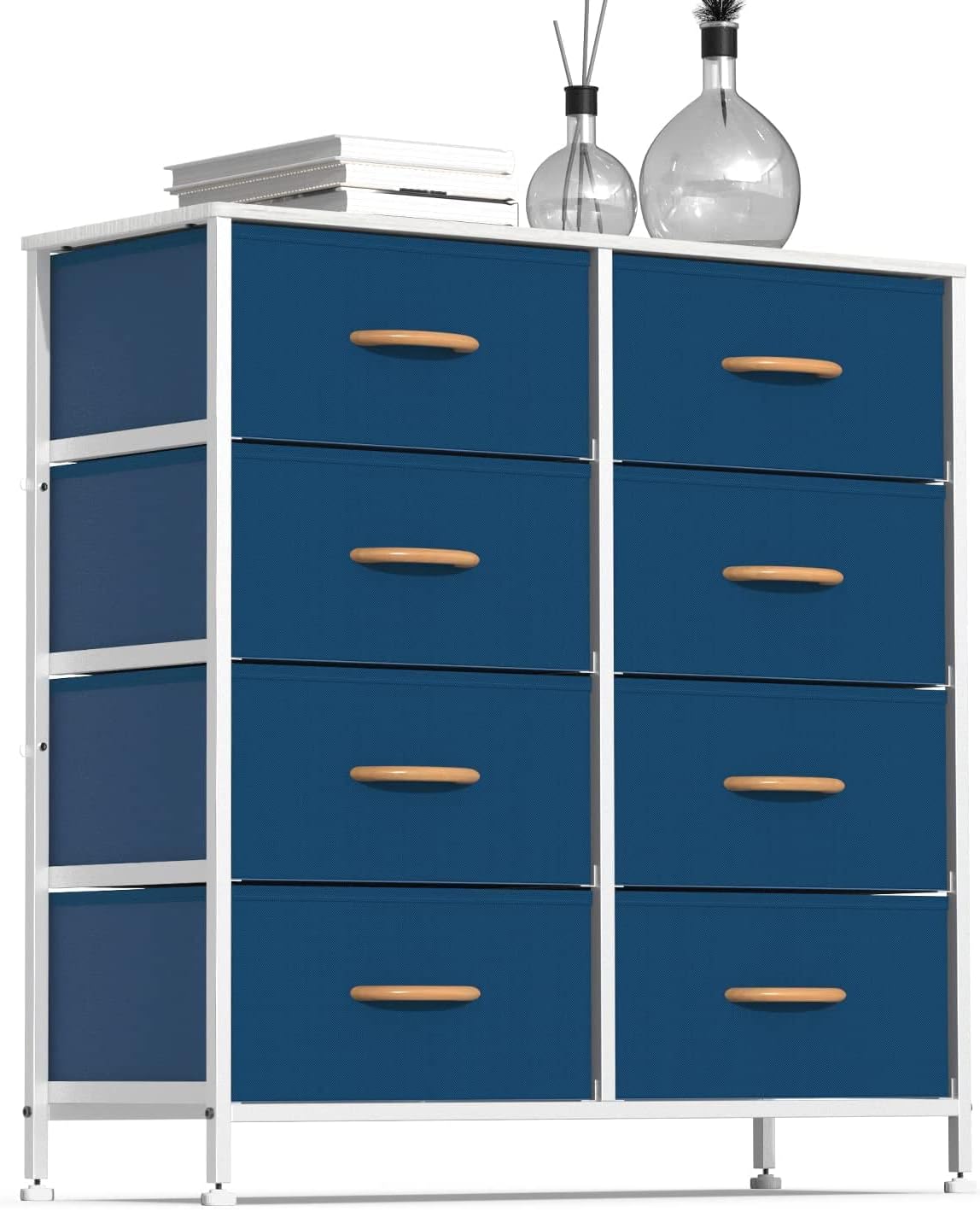 8 Drawers Vertical Dresser Storage Tower, Bedroom, Hallway, Entryway, Fabric Closet Blue