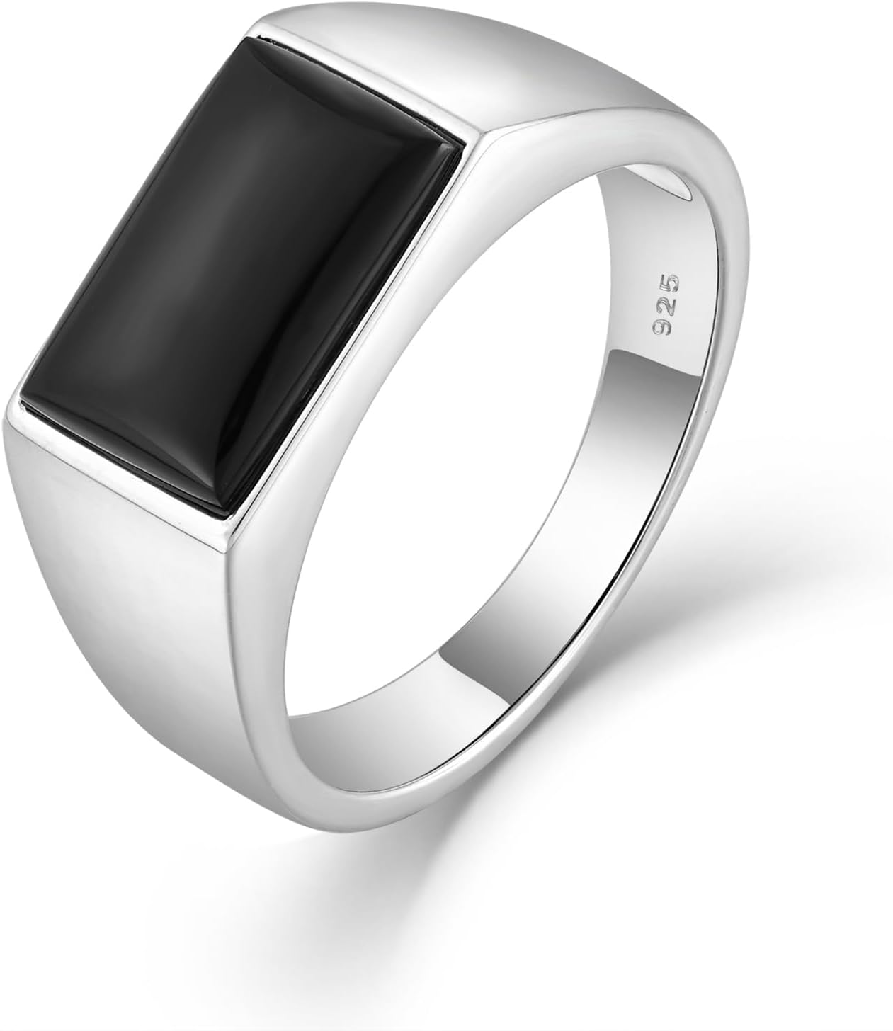 STARCHENIE Black Onyx Ring for Men Genuine Solid 925 Sterling Silver Men's Rings High Polish Size 7-12