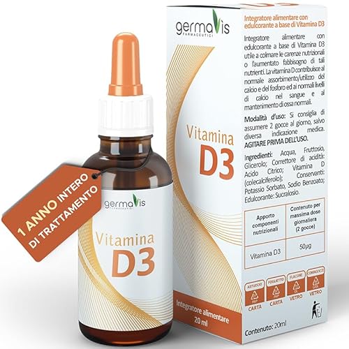 Germavis Farmaceutici - Vitamina D3 10000 ui di alta qualità - naturale - 1 Anno di Trattamento - Flacone da 20 ml in gocce
