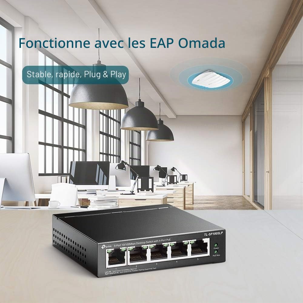 TP-Link Switch PoE 5 Ports RJ45, 4 Ports PoE+, TL-SF1005LP