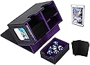 Jaffzora Large Card Deck Box for MTG Commander, Card Storage Box for Trading Cards with Clear Side & Dice Tray, TCG Cards Display Case, Holds 150 Double-Sleeved Cards, Black&Purple