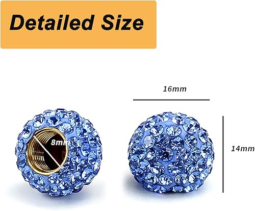 Vista 4 de Válvula de neumático de rueda de automóvil, paquete de 4 tapas de aire hechas a mano con diamantes de imitación de cristal, accesorios para Azul