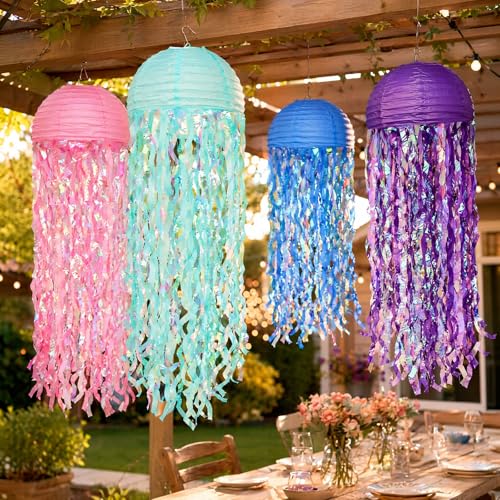 Image of ZAVOOS 8 Pieces Jellyfish Paper Lantern, Gradient Colorful Mermaid Hanging Jellyfish Decor, Under The Sea Party Decoration for Birthday, Ocean Theme Party, Baby Shower, Christmas