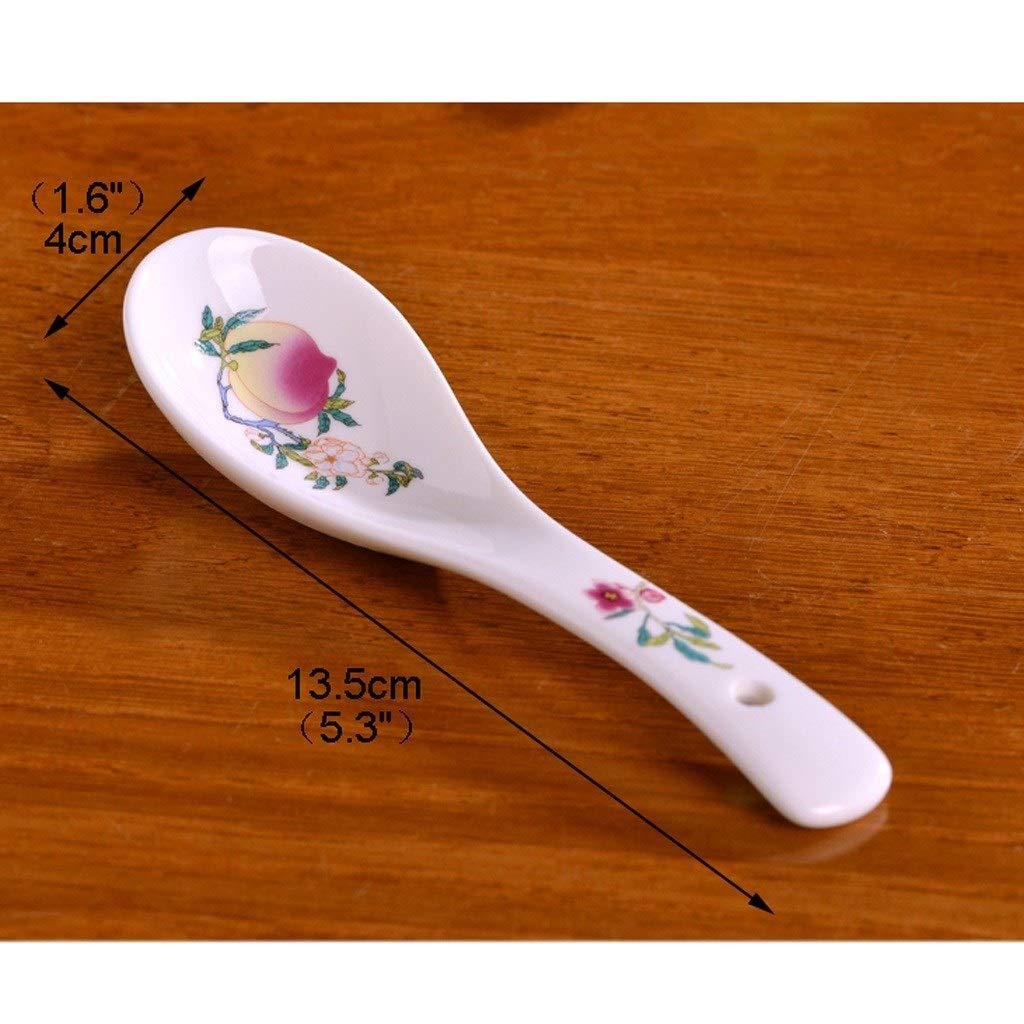 Cucharas/Cucharas de Sopa Juego de 6 cucharas de cerámica, Porcelana Sopa cucharas de Sopa, cucharas de Mesa, Cena de cucharas Modelo de Color Rojo 5.3 Pulgadas de Largo Cucharas Chinas