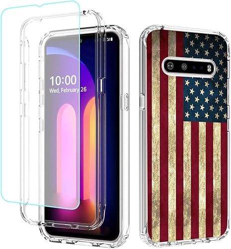 Funda para LG V60 ThinQ 5GLG V60LM-V600 con protector de pantalla de vidrio templado, bonito diseño de bandera transparente de cuerpo completo,