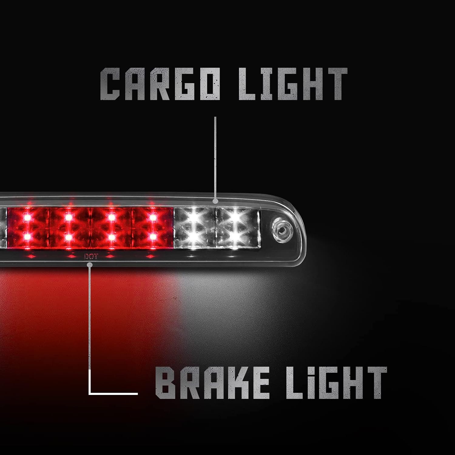 High Mount Third 3rd Brake Light LED Compatible with 1999-2016 Ford F250 F350 F450 F550 Super Duty, 1993-2011 Ford Ranger High Mount Rear Cab Brake Lights Assembly Two Rows (Smoke)