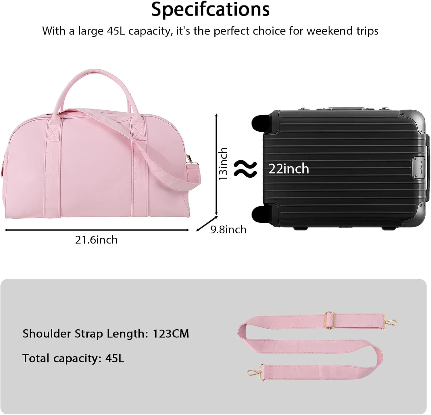Canvas Travel Duffel Bag, Large Capacity Weekender Overnight Gym Bag, Lightweight Carry On Duffle with Shoulder Strap for Camping Gym Weekender Bag (pink)