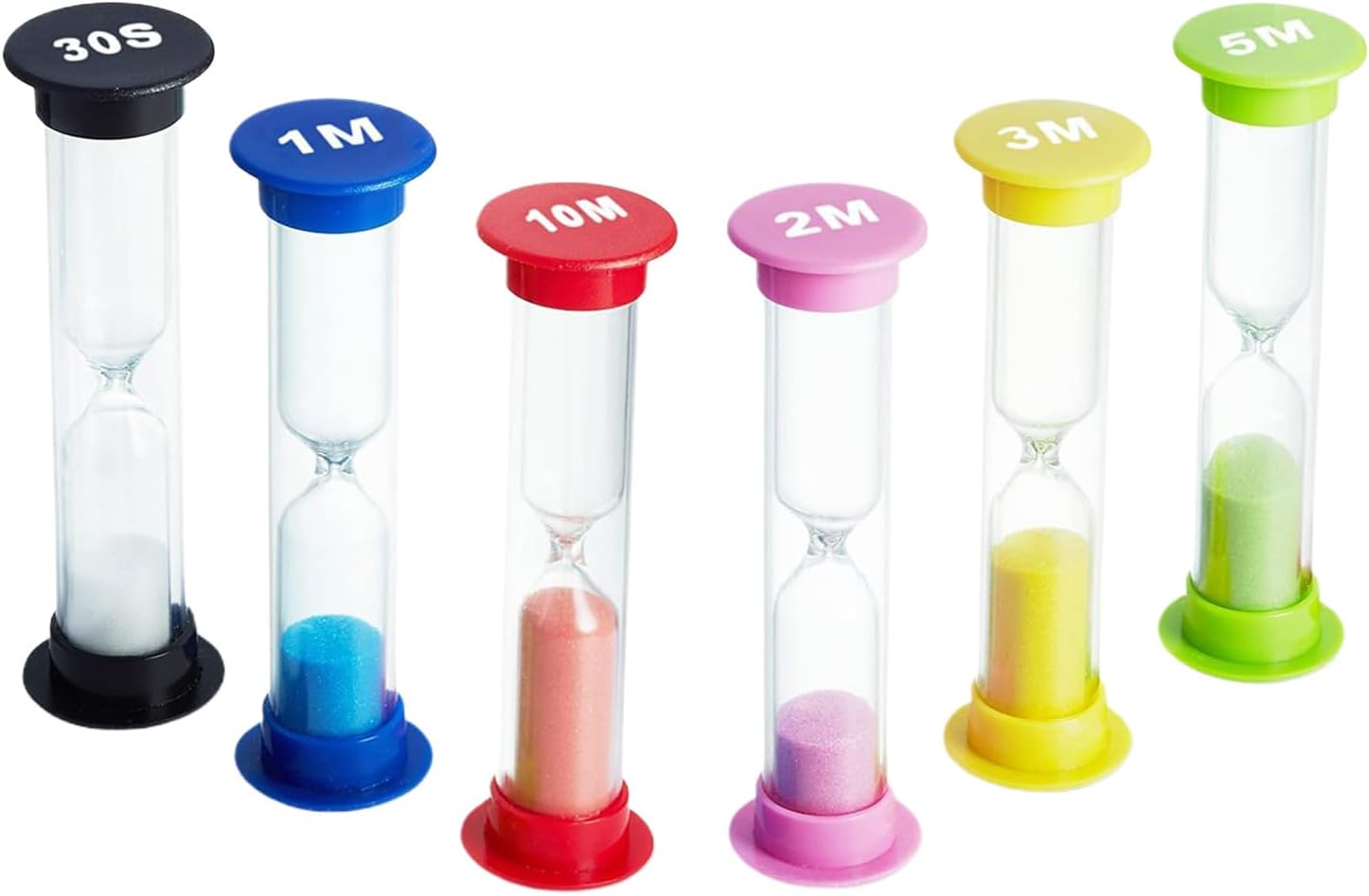 6 Pack Sand Timers for Kids – Colourful Hourglass Sand Timer Set (30s ...