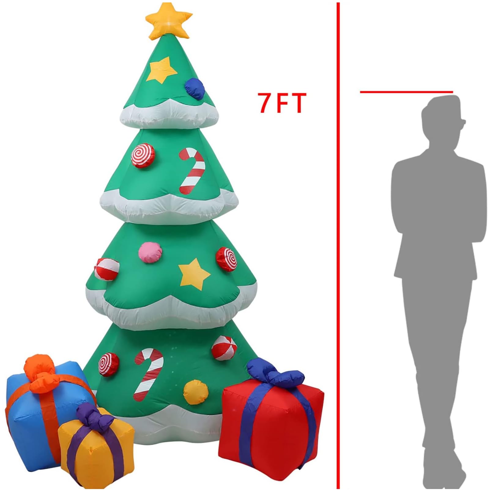 Árbol De Navidad Inflable De Navidad De 2,1 M/7 Pies con Luces LED, Adorno para Exteriores, Fiesta De, Juguetes De Decoración De Interiores De Año Nuevo, Decoración De Jardín