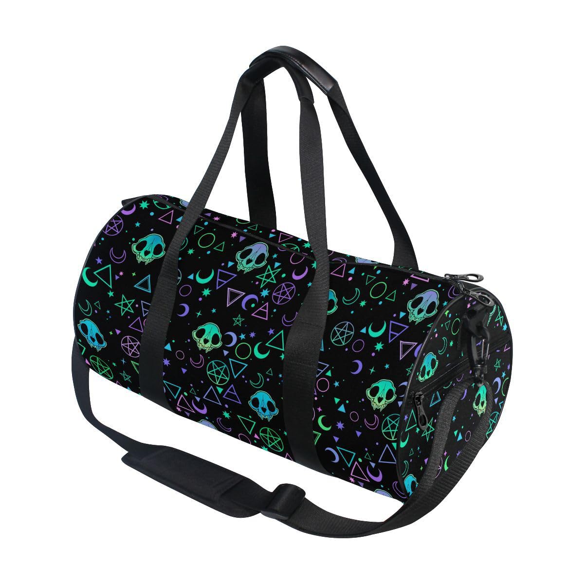 ALAZA Gym Bag Travel Bag Womens Mens for Travel Sports Camping Yoga Swim, Magic Skulls Small Round Foldable Duffle Bag with Shoulder Strap Top Handle โ image 1