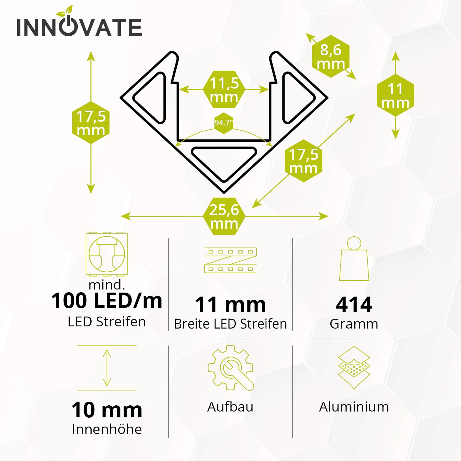 INNOVATE LED Eckprofil 2m inkl. Diffusor 5er Set [Alu Winkelprofil schwarz-klar 11mm] Alu Profil V förmig LED Streifen 2m I Kantenschutz Kleiderschrank Kühlkörper I Indirekte Beleuchtung Wohnzimmer