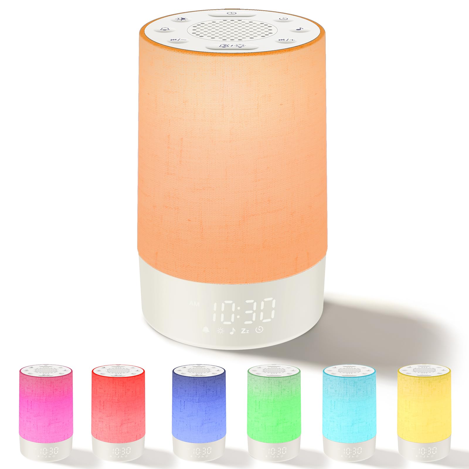 eSynic Despertador con Simulación de Amanecer, Ruido Blanco con 30 Sonidos Relajantes, Luz Nocturna de 10 Colores Ajustable, Temporizador (30-180 min), Memoria y Función Snooze – Regalo Ideal