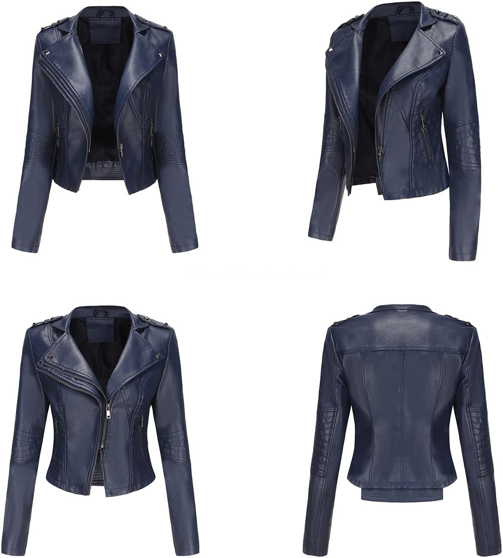 Sister Amy Women PU Leather Jacket Women Bomber Jacket Cropped Zipper Jacket Moto Coat