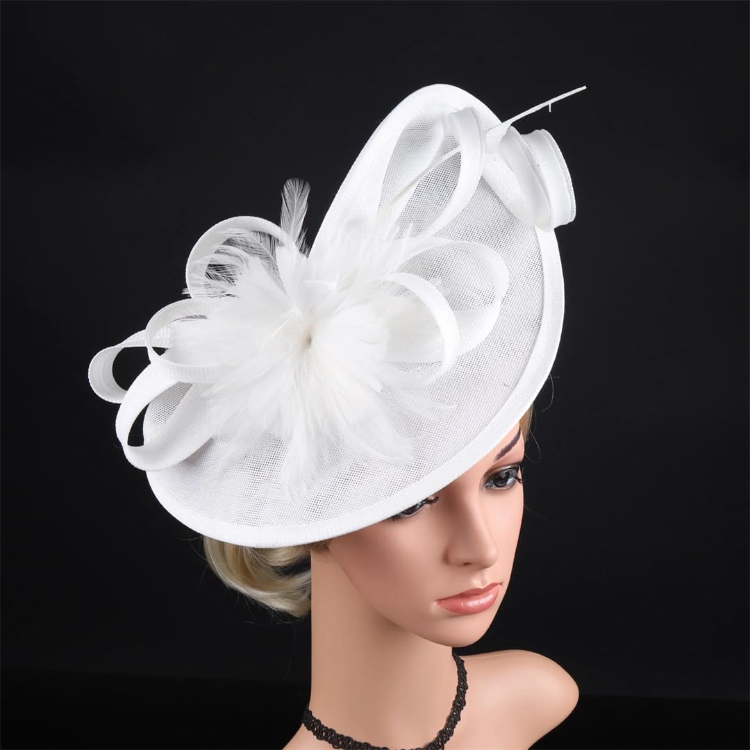 Tocado de Plumas, Diadema con Clips, Sombrero de Plumas para Club, Accesorios para el Cabello para Fiesta de té y cóctel (Blanco, Talla única)