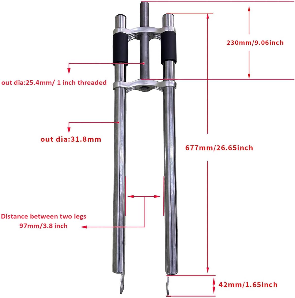 1 in Threaded Bicycle Fork 26 inch Triple Tree Non Suspension Fork with Doulble Shoulders fit 26" x3.5 Tire