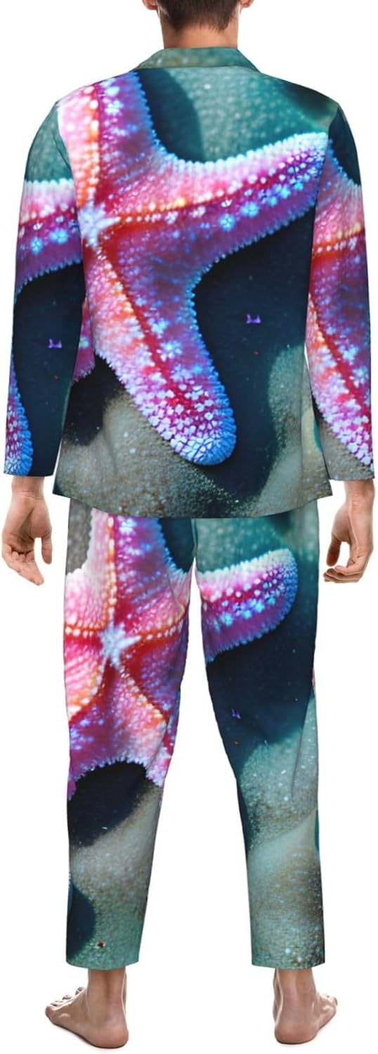 Seashells Starfish Print Luxurious Mens Pajamas Set,Breathable Pajamas Set,Perfect For Lounging Bed,Sofa