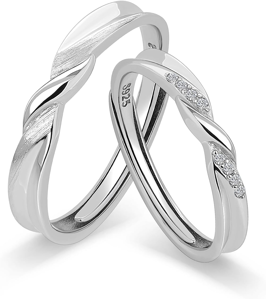 Meissa Couple Rings 925 Sterling Silver Dainty Twist Couple Bands for Men and Women Size Adjustable Handmade Promise Rings