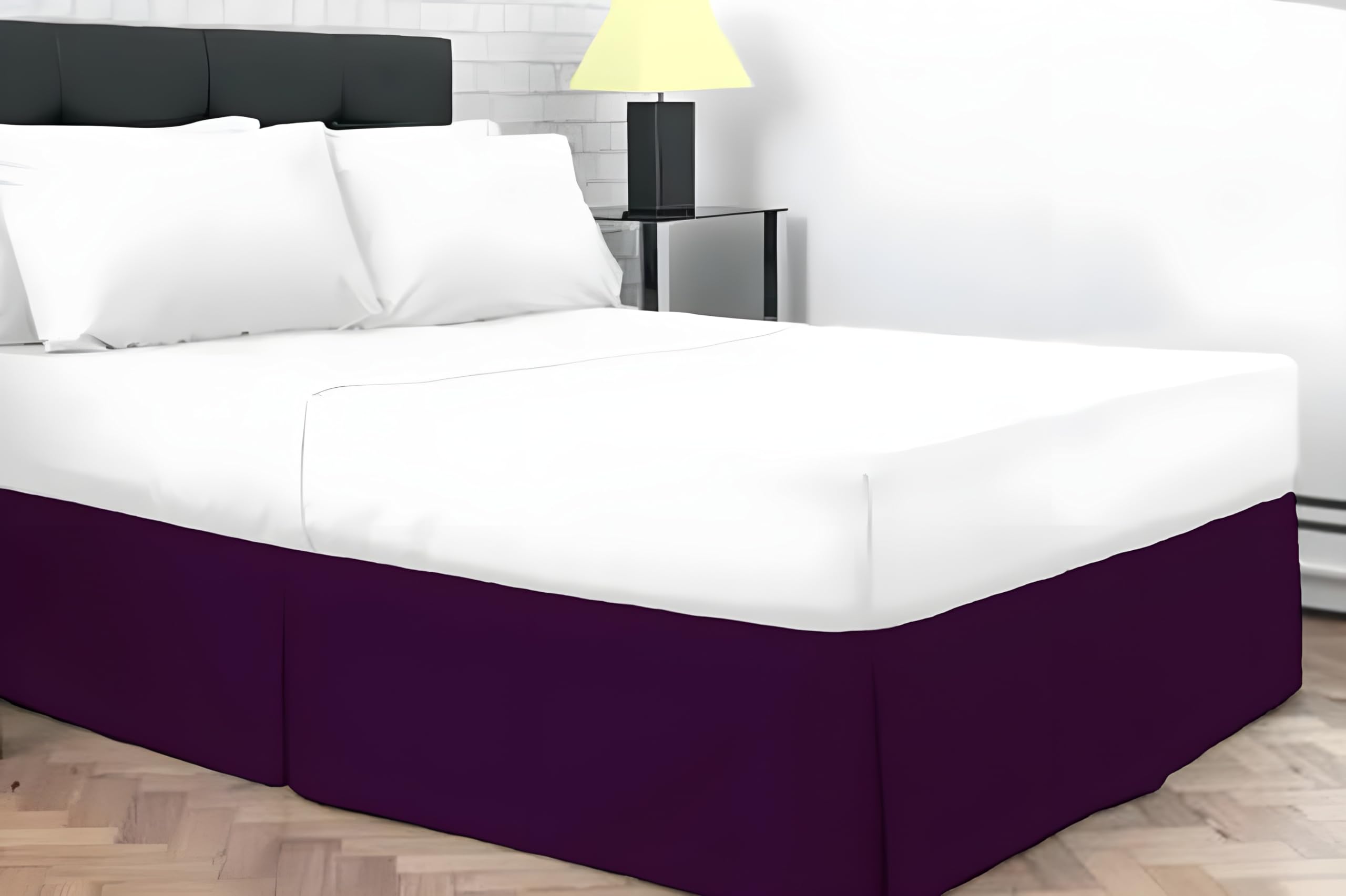 Dazzle Collection® Plain Dyed Poly Cotton Pleated Platform Base Valance Sheets | Single | Double | King | Super King | (Single, Plum) — image 1