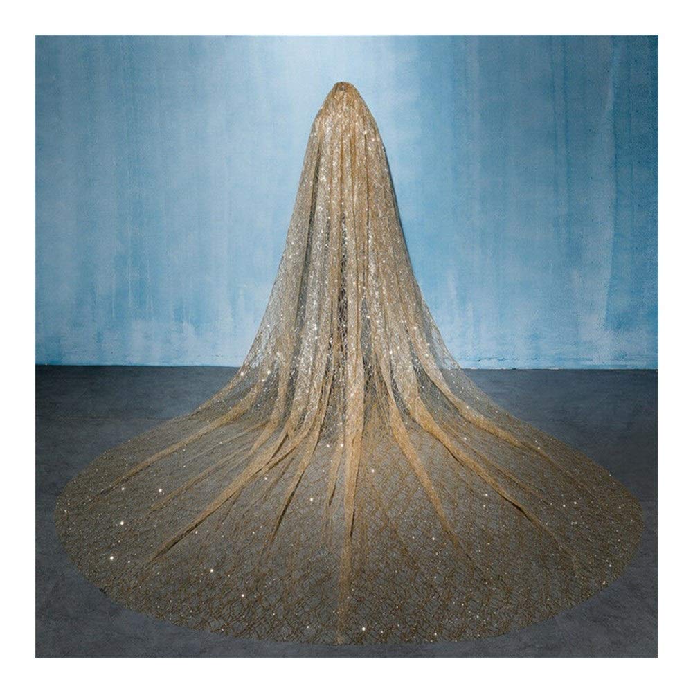 Bridal Wedding Veils Gold Wedding Bridal Veil Bride Hairpiece Cathedral Train Gorgeous Bridal Tulle (Color : Gold, Item Length : 300cm)