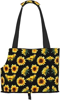 Mqgmz Bolsa de viaje para mascotas con estampado de flores de girasol, color negro y amarillo, con bolsillo seguro para cachorros y gatos, diseño increíble