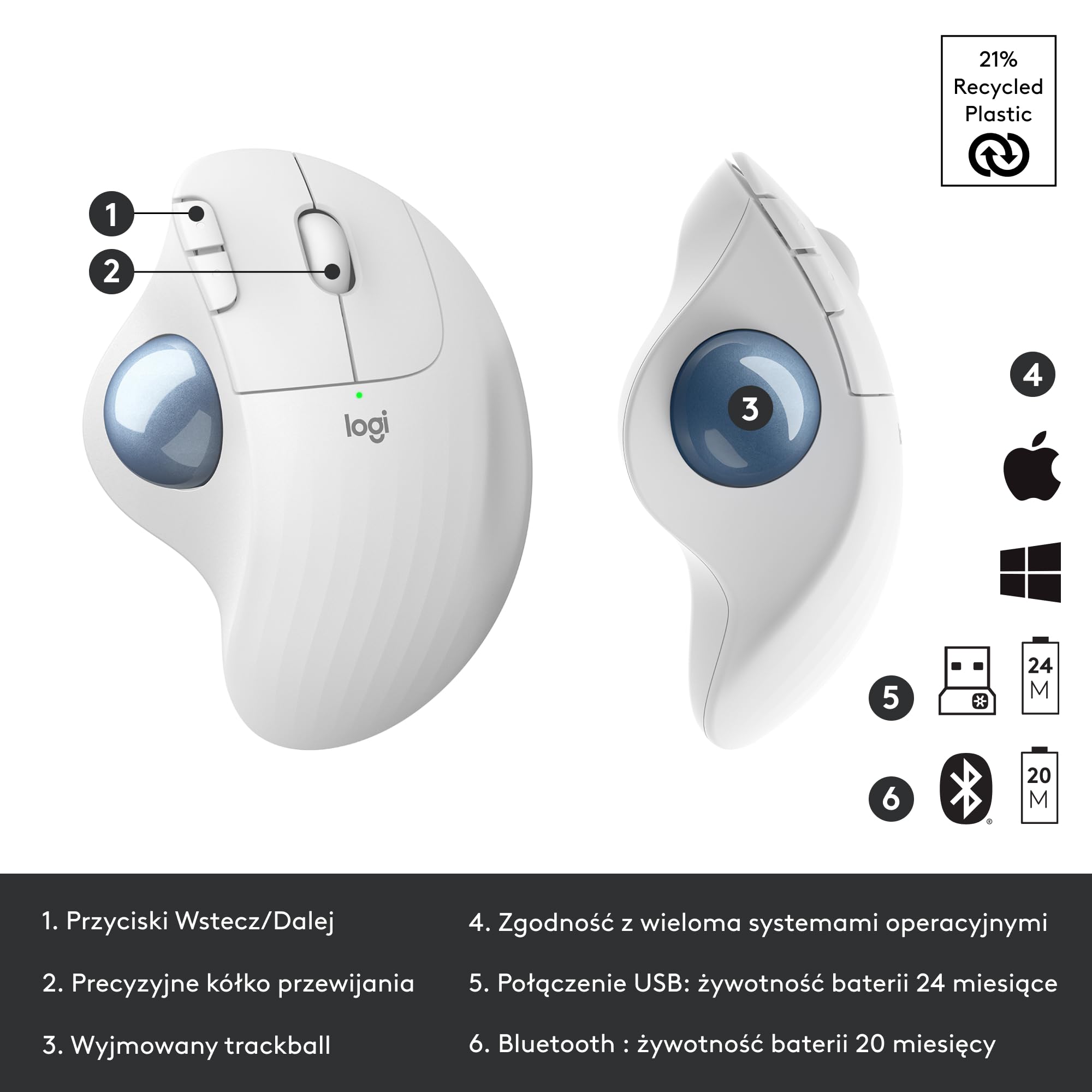 Logitech ERGO M575 Trackball Bezprzewodowa mysz