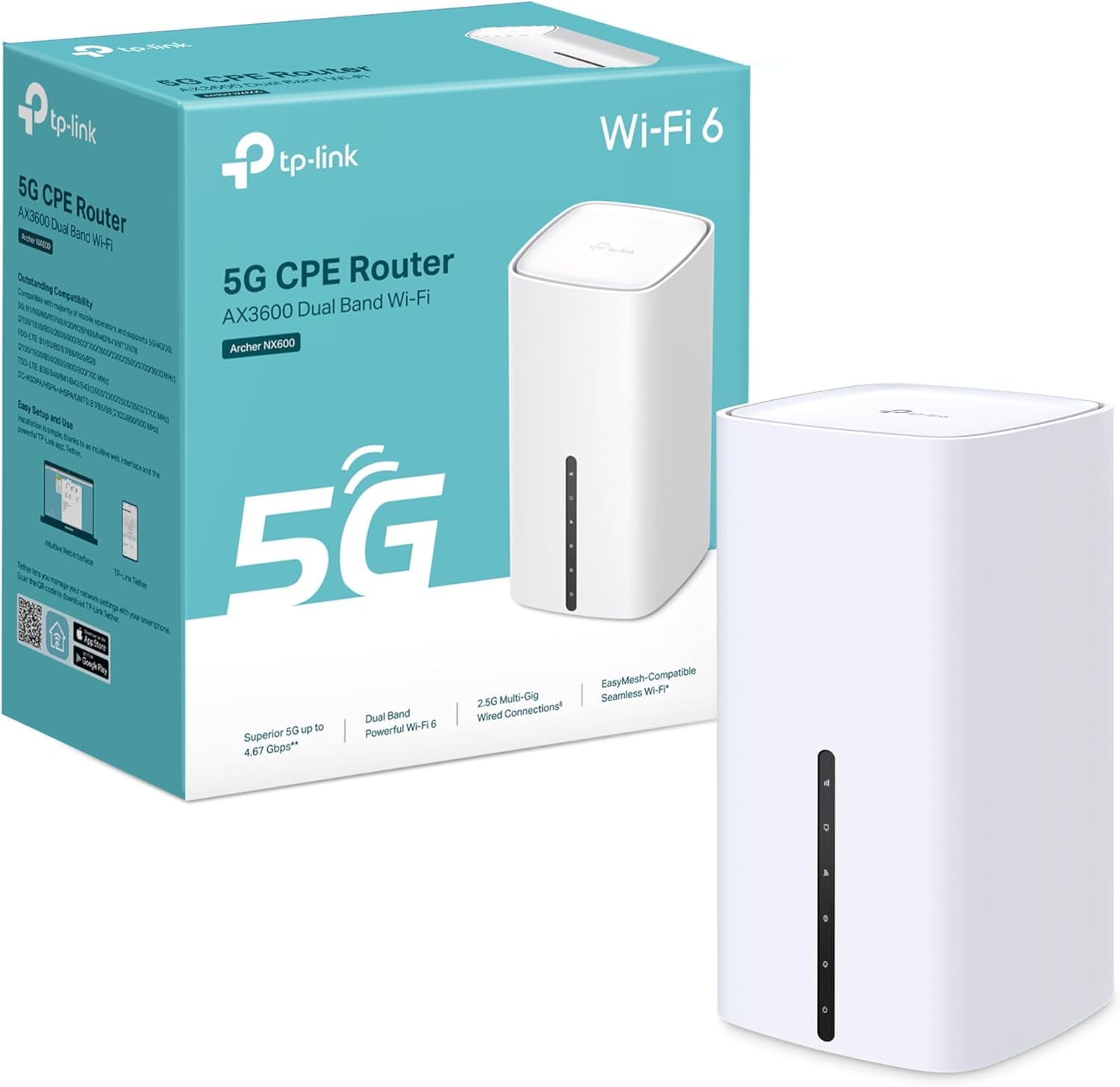 TP-Link Archer NX600 Routeur 5G WiFi 6 AX3600Mbps, 2,5G Port Ethernet, MU-MIMO, Bi-Bande, Déverrouillé