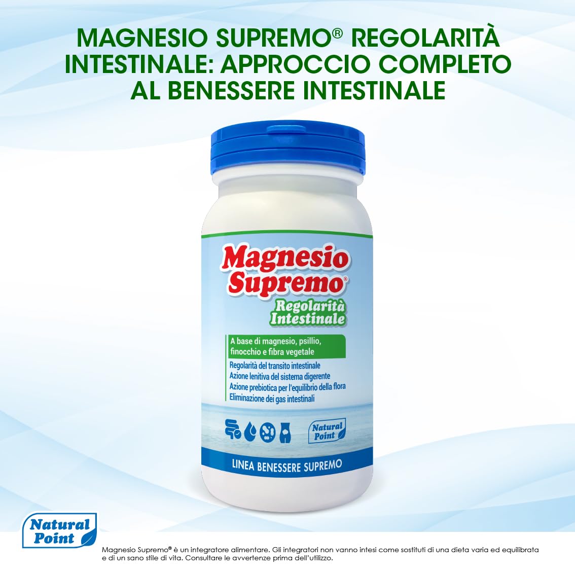 Regolarità Intestinale Integratore 350 g, 2x175 g | Magnesio Citrato In Polvere, Elevato Assorbimento, con Psillio Finocchio Guar, Benessere Intestinale, Azione Prebiotica