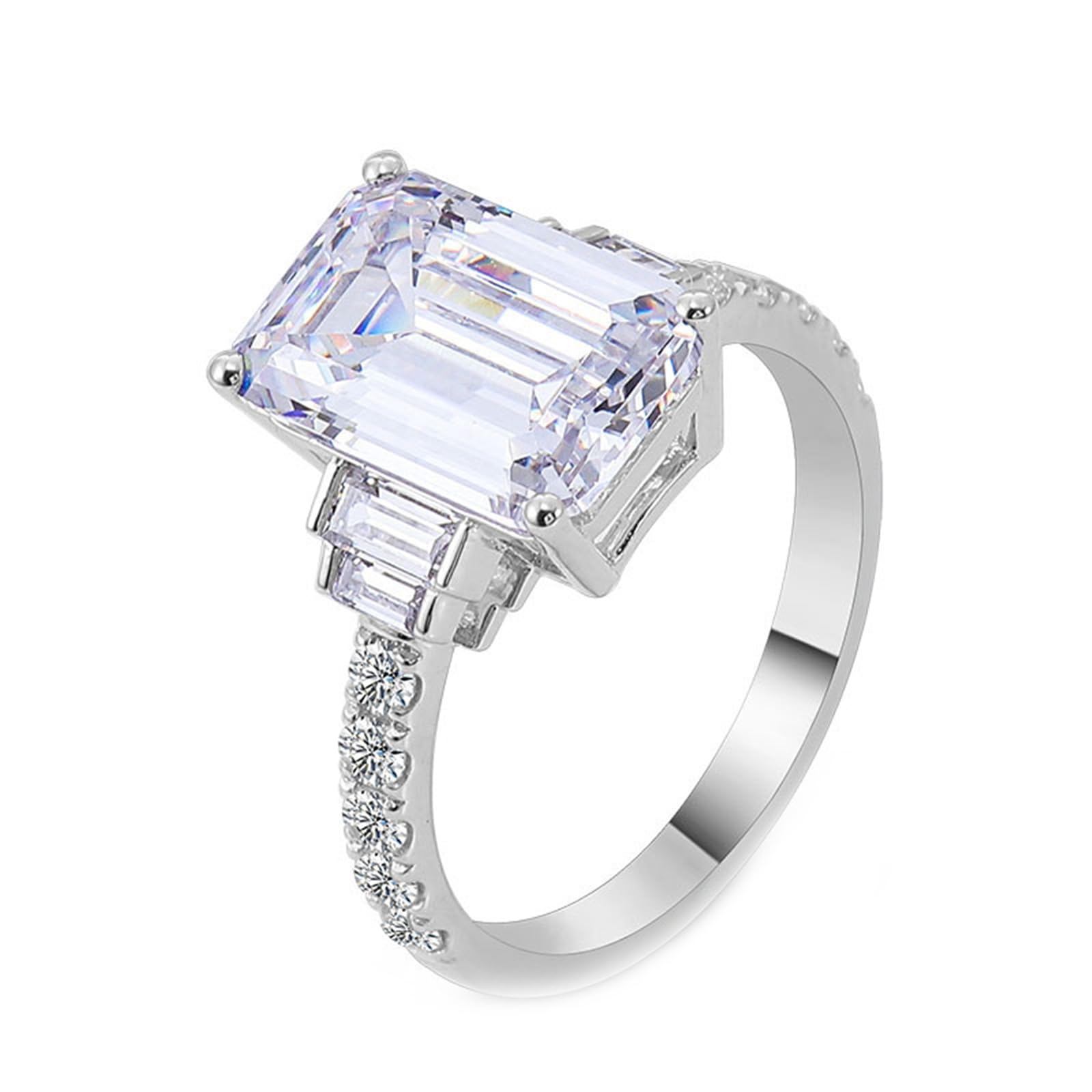 Anillos para mujer, anillos de lujo con moissanite rectangular de oro blanco de 14 quilates Regalos para novia