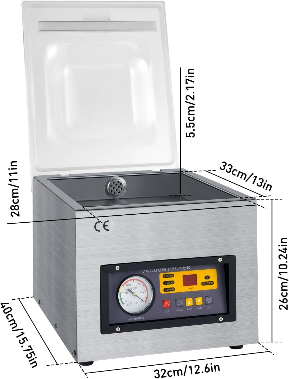 Envasadora al Vacío de Acero Inoxidable,Máquina de Vacío Profesional 220 V Embasadoras Vacio Selladora Conservación Alimentos 3 en 1 Adecuado Cocina doméstica,Hostelería