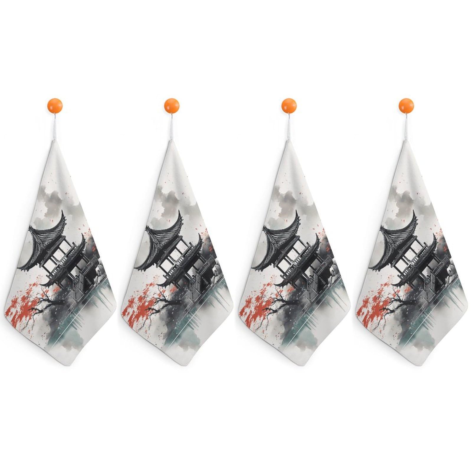 Essuie-mains super doux lot de 4 serviettes lavables imprimé encre chinoise
