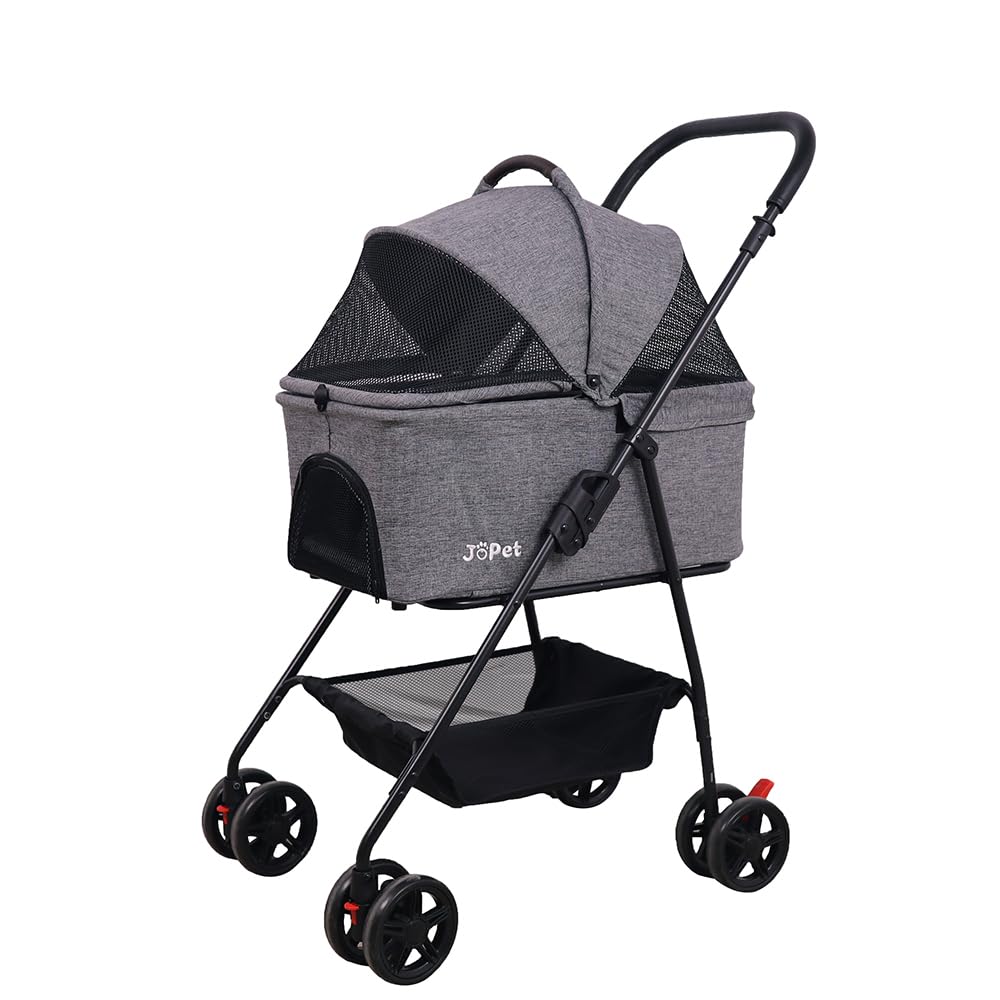 Pet Stroller for Small Dogs, Cats, Dog Stroller, Cat, Foldable Cart, Detachable Basket, Lightweight (Gray)
