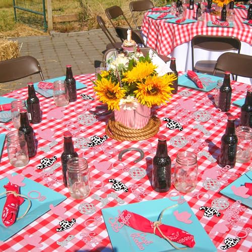 Image of BeYumi Cowgirl Bachelorette Table Decor - 300Pcs Western Cowgirl Table Confetti Decoration Pink Glitter Last Rodeo Disco Ball Ring Boot Cowboy Hat Paper Confetti Decor for Birthday Engagement Party