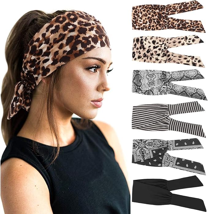 6 sztuk damskich opasek na czoło w stylu boho opaska na głowę z nadrukiem opaska na czoło węzeł skręcona elastyczna opaska na głowę owijana śliczna ozdoba do włosów