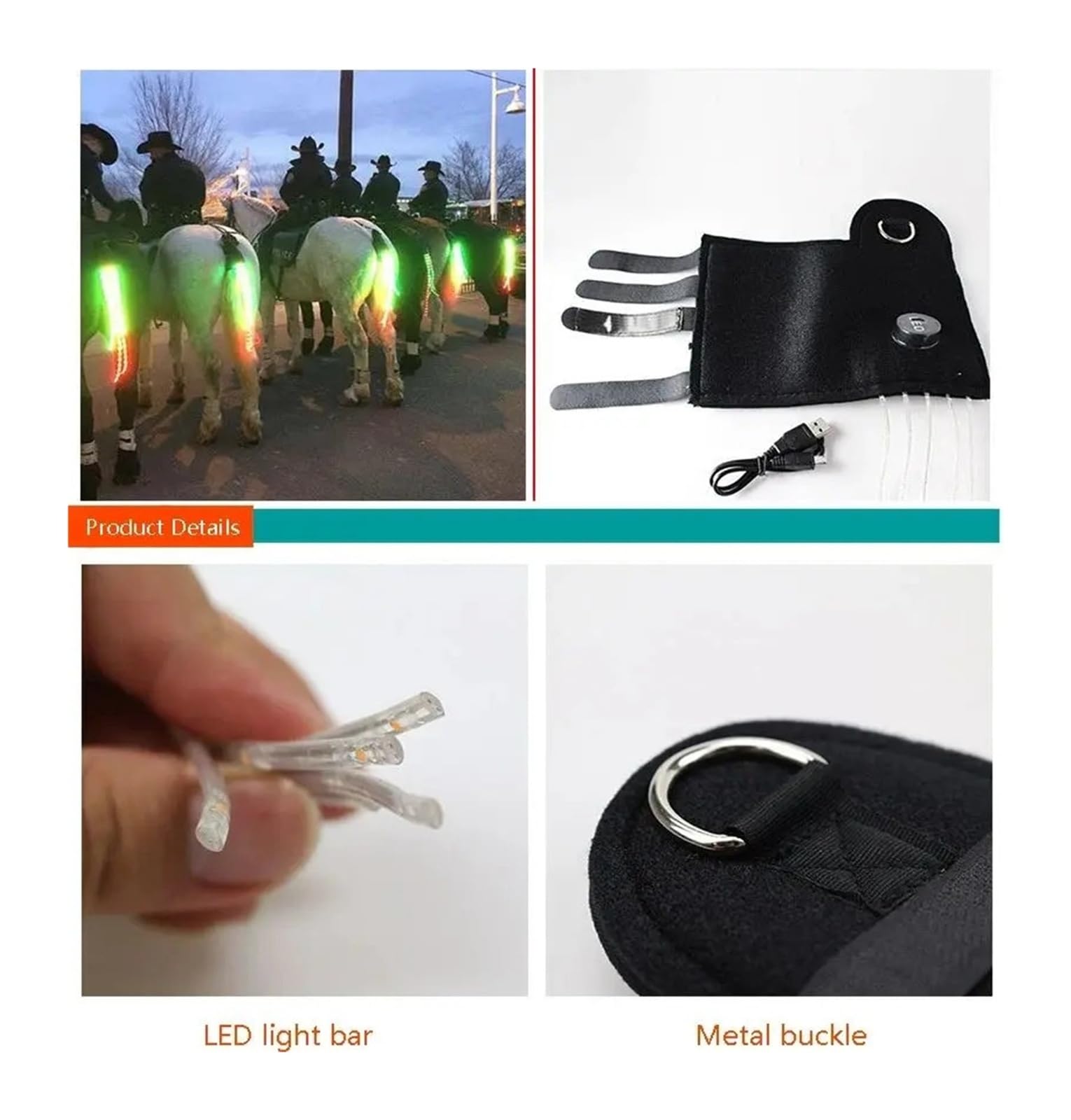 100 cm USB Akumulator Tylne Światła LED, Migające Szelki Do Jazdy Nocnej, Lekki sprzęt do sportów jeździeckich