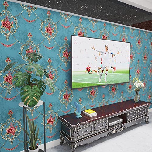 Image of Green Floral Peel and Stick Wallpaper Elegant Lillies Bedroom LIVINGROOM PVC SELF Adhesive Wallpaper 200 * 45CM-9SQFT (Turquoise Floral)
