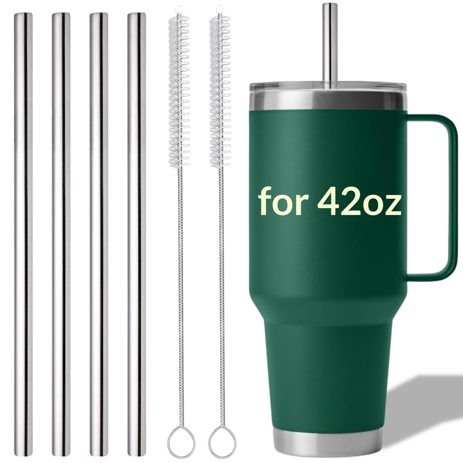 Photo 1 of 4PCS Metal Straw for YETI Cup, Reusable Stainless Steel Replacement Straws, with 2PCS Cleaning Brushes, Compatible with YETI Rambler 25oz, 26oz, 35oz, 42oz Tumbler with Handle and Straw Lid (42OZ)