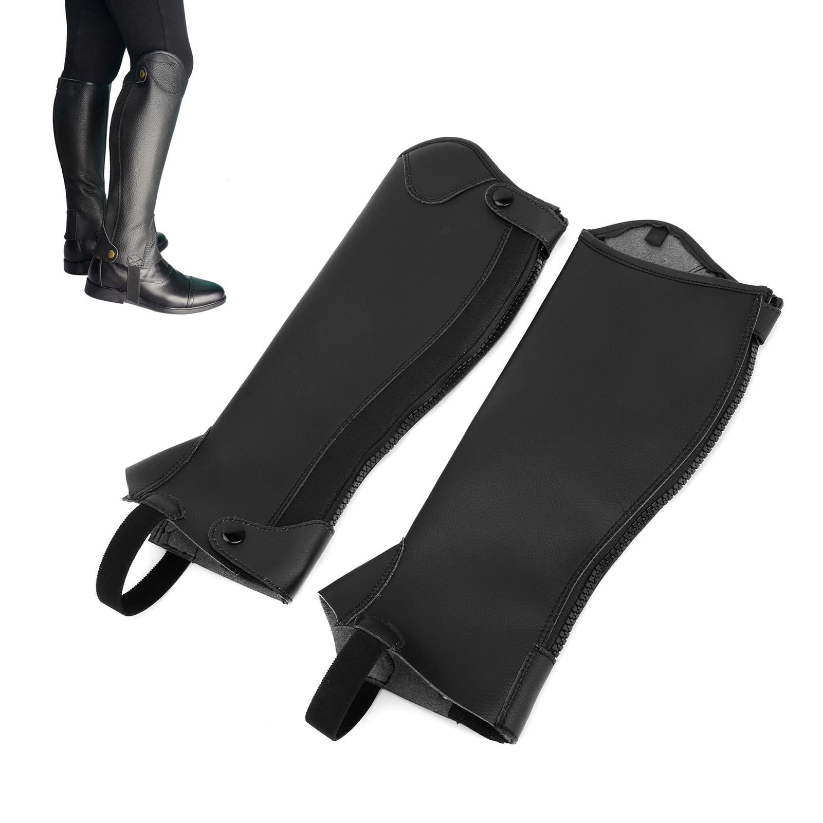 HERCHR Half Chap Für Kinder, REIT-Half Chaps, Kinder-Chaps, Reitgamaschen, Schutzausrüstung Für Den Reitsport, Leder-Reißverschluss, Half Chap, Unisex-Kinder