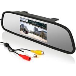 Monitores Para Vehiculos Espejo Retrovisor Coche Monitor, 12-24V 4.3 Pulgadas LCD Pantalla para Coche Monitor para Camara Marcha Atras/Camara Delantera/Media Player/Seguridad Conducir, Retrovisor Coche-2 Maneras Entrada