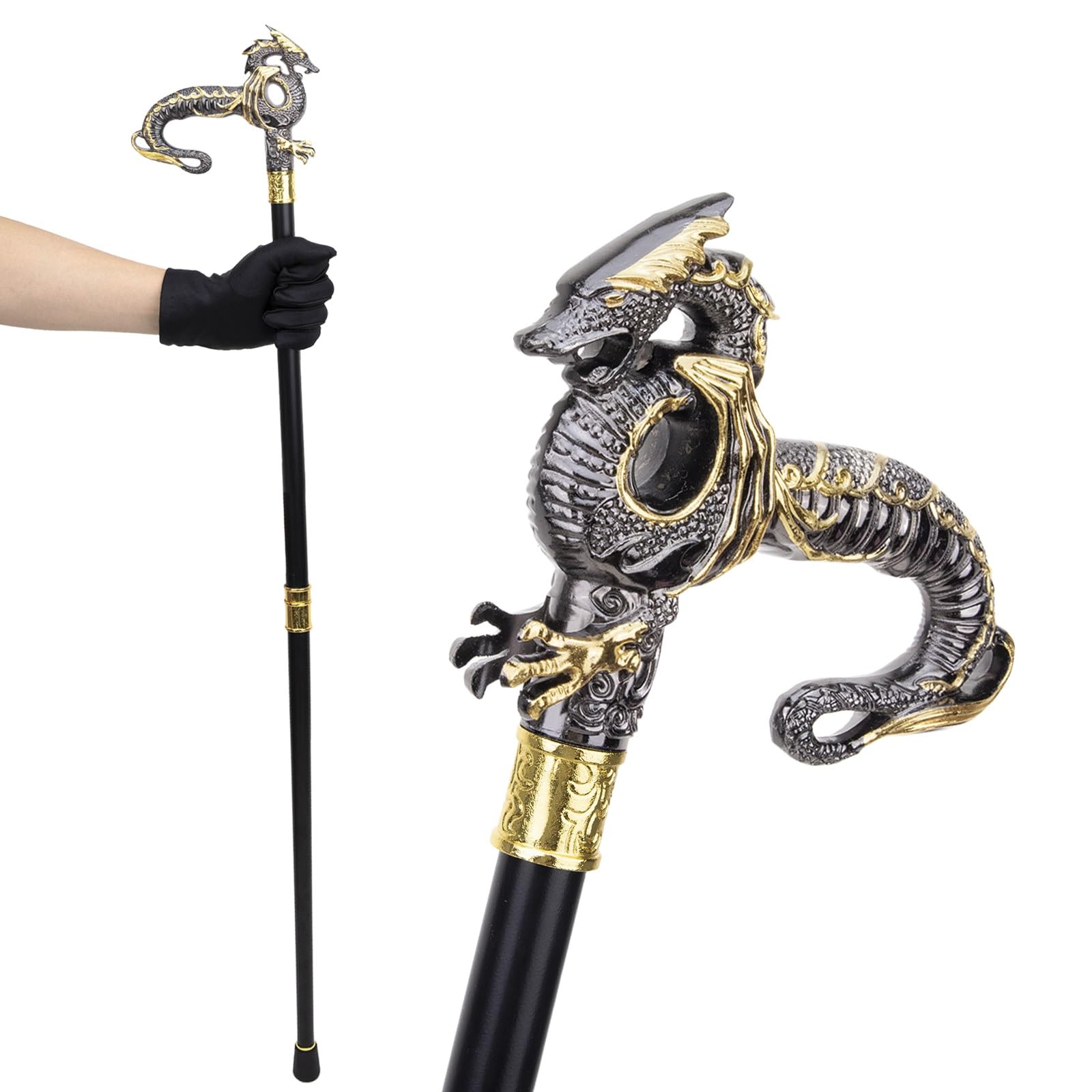 Canne de Marche Gothique à Motif Dragon - Canne à Pommeau Exceptionnel pour Homme - Canne Décorative Élégante avec Pommeau, Style Crossier, 93 cm